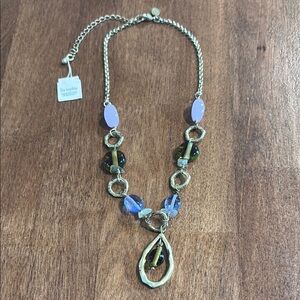 Lia Sophia Gold Necklace with Glass Beads and Teardrop Pendant